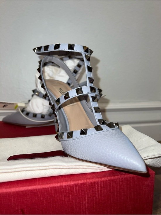 Valentino Garavani Shoes - Valentino Garavani Powder Blue Studded Pointed-Toe Strappy Pump